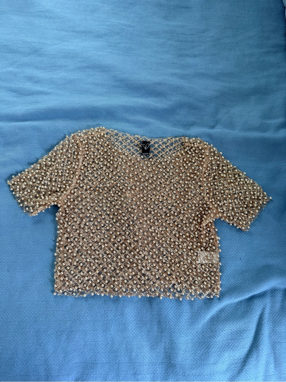 Embellished Pearl Crop Top - Gold